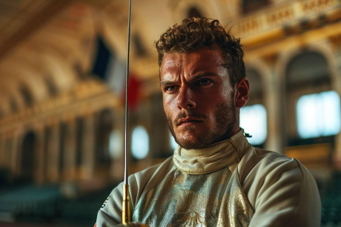 Portrait d'un homme au regard intense et déterminé vêtu d'un manteau beige.