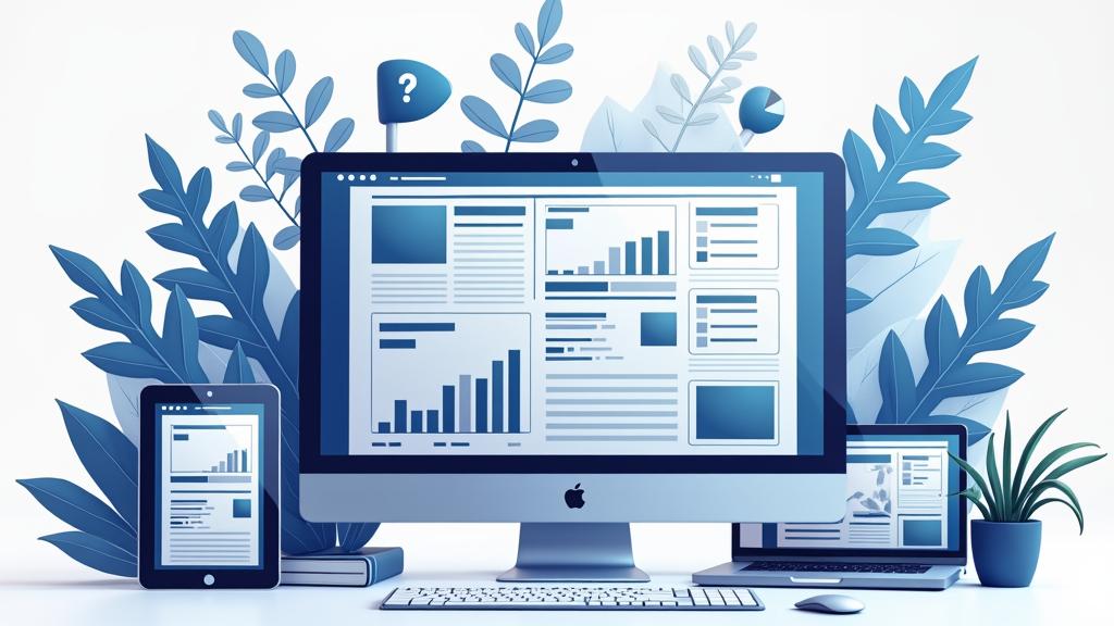 Illustration d'un bureau avec ordinateurs et graphiques de données