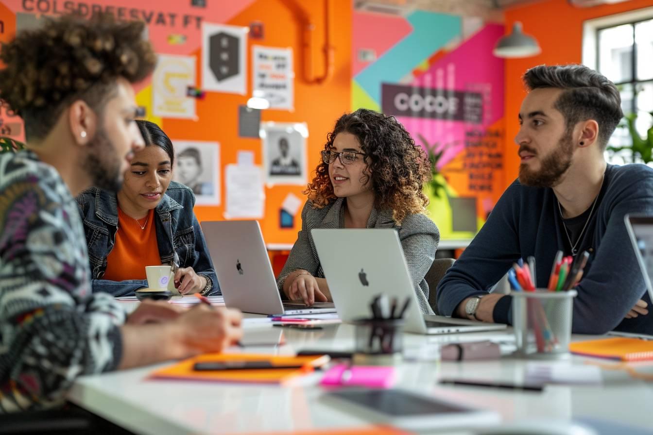 Groupe de jeunes professionnels travaillant ensemble dans un bureau décoratif