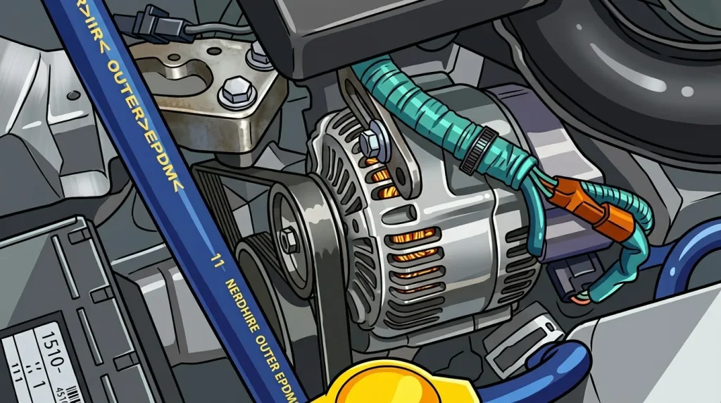 Schéma technique d'un alternateur automobile avec connexions électriques.