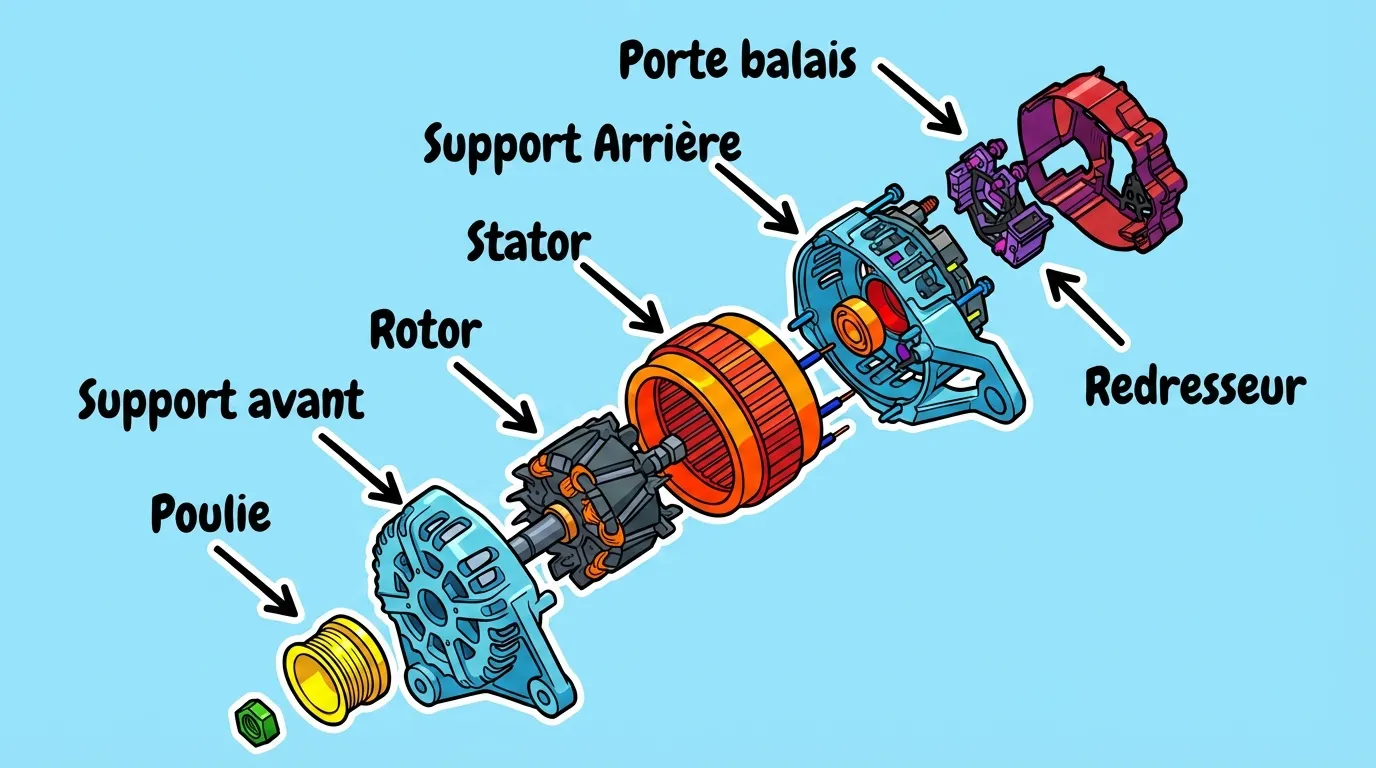 Schéma des composants d'un moteur électrique avec labels français.