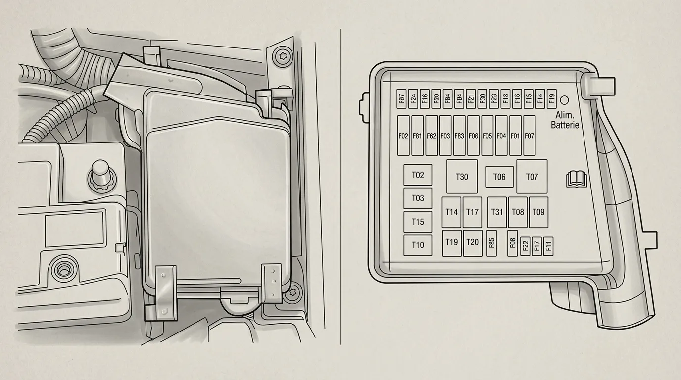 Diagram showing car fuse box location and fuse positions