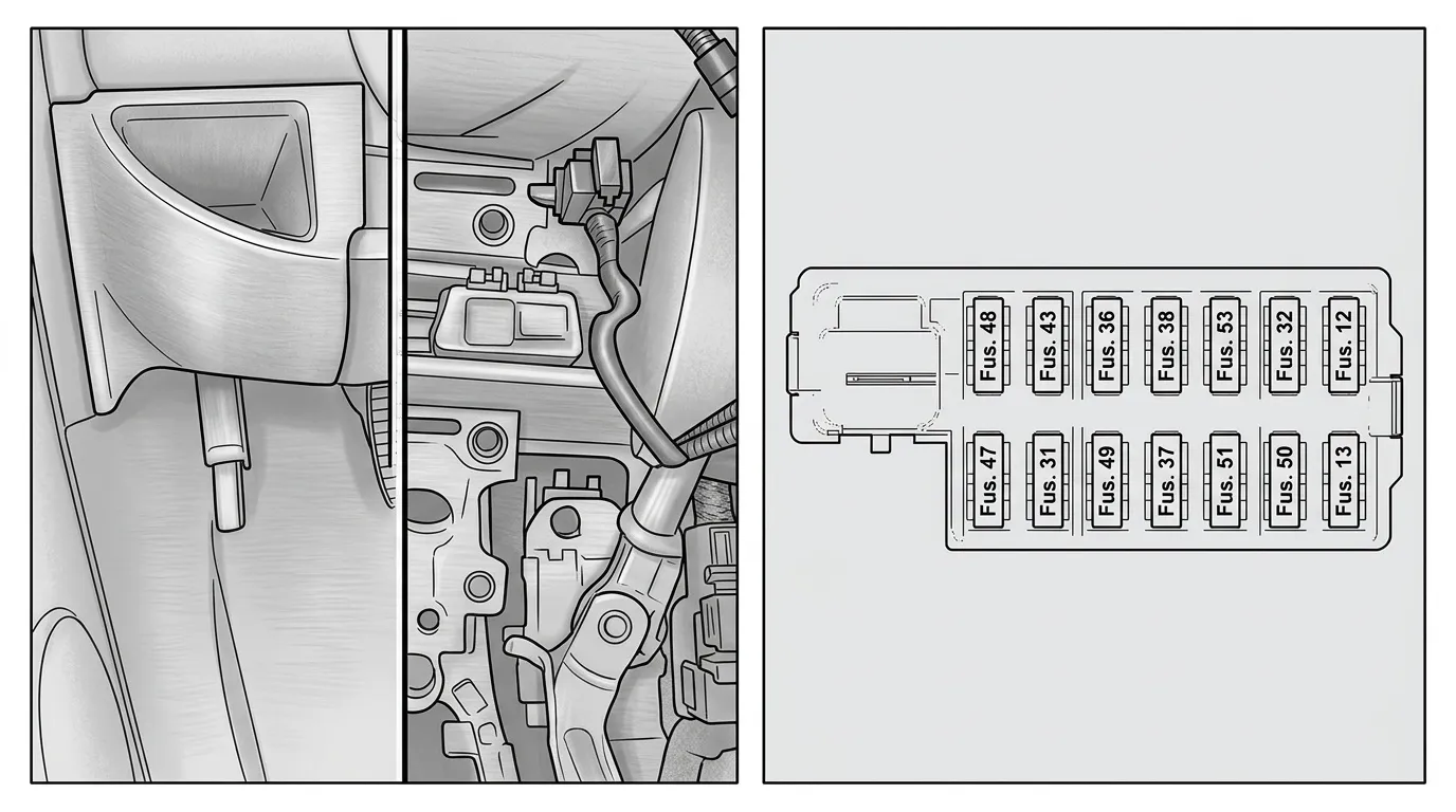 Accès au panneau fusibles automobile et diagramme d'identification